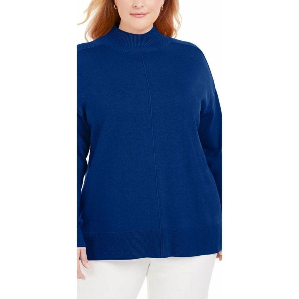 Karen Scott NWT Plus-Size Blue Cotton Mock Sweater‎